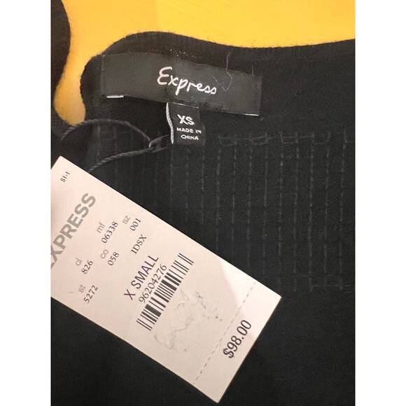 Express Black Sequin Embellished Striped V-Neck 3/4 Sleeve Y2K Style Mini Dress - Picture 7 of 8